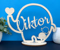 houten olifant met naam in staander front view